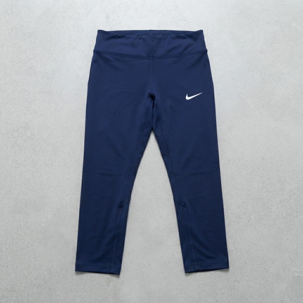 Nike Dri-FIT Womens Navy Blue Running Leggings Cropped Mesh Panels Size M